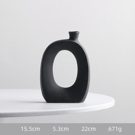 Modern Nordic Ceramic Vase – Minimalist Monochrome Porcelain Flower Arrangement Ornaments - Long ellipse - 
