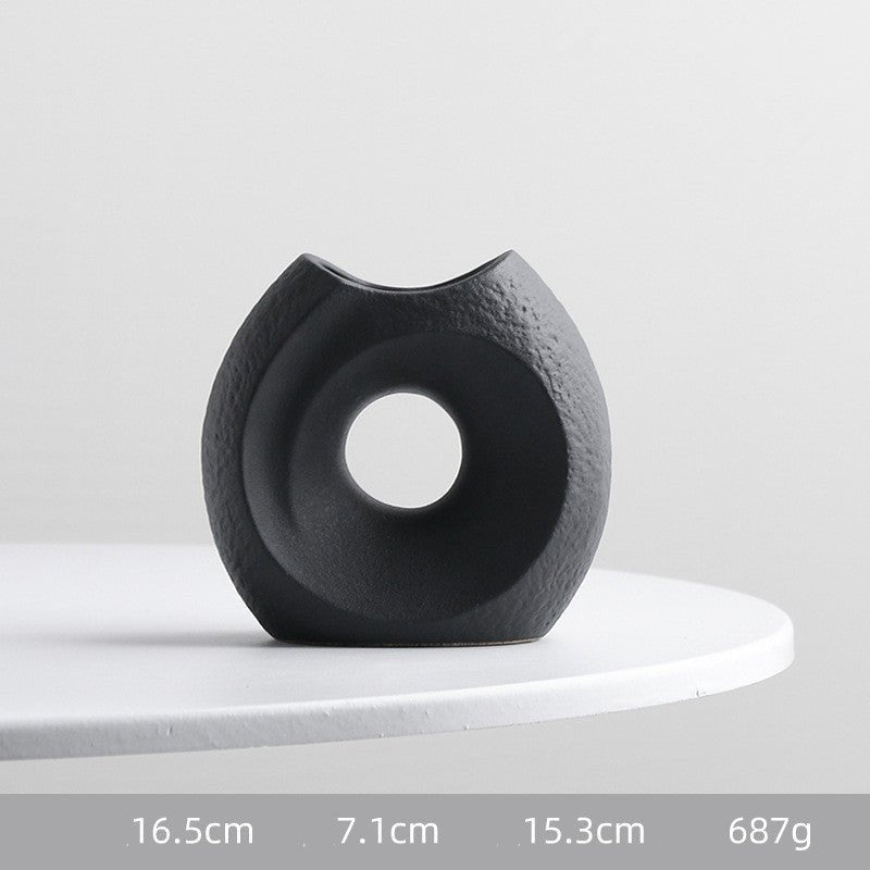 Modern Nordic Ceramic Vase – Minimalist Monochrome Porcelain Flower Arrangement Ornaments - Circular imperfection - 