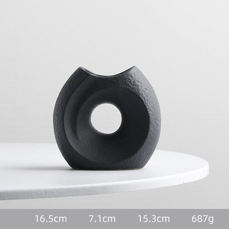 Modern Nordic Ceramic Vase – Minimalist Monochrome Porcelain Flower Arrangement Ornaments - Circular imperfection - 