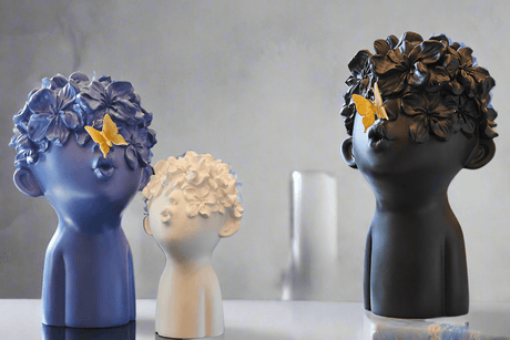 Modern Nordic Flower Head Sculpture – Handmade Resin Art - Trio Set - 