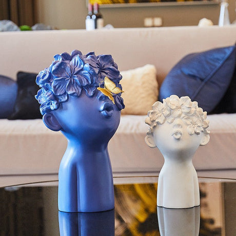 Modern Nordic Flower Head Sculpture – Handmade Resin Art - Trio Set - 