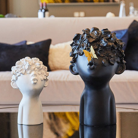 Modern Nordic Flower Head Sculpture – Handmade Resin Art - Trio Set - 