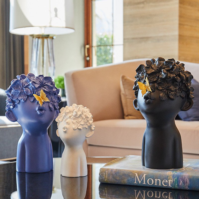 Modern Nordic Flower Head Sculpture – Handmade Resin Art - Trio Set - 