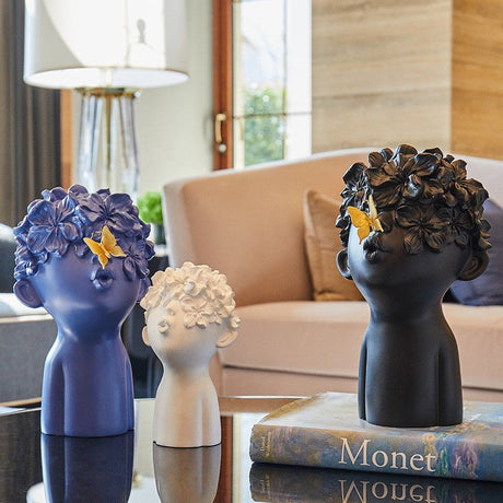 Modern Nordic Flower Head Sculpture – Handmade Resin Art - Trio Set - 