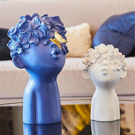 Modern Nordic Flower Head Sculpture – Handmade Resin Art - Trio Set - 