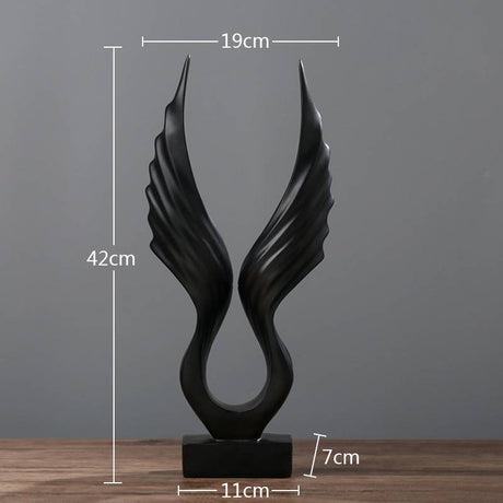Modern Resin Angel Wing Sculptures – Elegant Home Décor Ornaments - Black Angel Wing Sculpture (Curved Design) - 