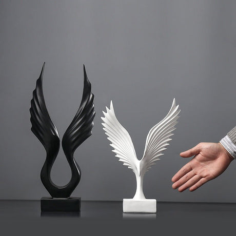 Modern Resin Angel Wing Sculptures – Elegant Home Décor Ornaments - Black Angel Wing Sculpture (Uplifted Design) - 