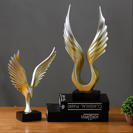 Modern Resin Angel Wing Sculptures – Elegant Home Décor Ornaments - Black Angel Wing Sculpture (Uplifted Design) - 