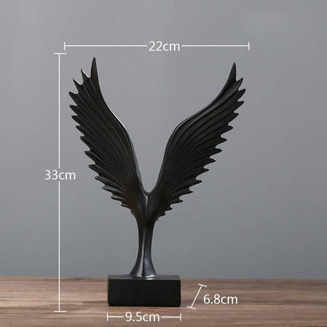 Modern Resin Angel Wing Sculptures – Elegant Home Décor Ornaments - Black Angel Wing Sculpture (Uplifted Design) - 