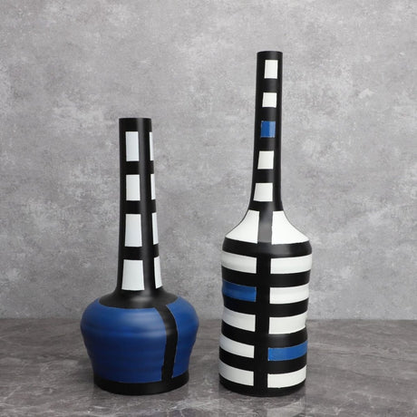 Modern Resin Painted Grid Vase – Geometric Decorative Home Ornament - Tall Grid Vase – 37 cm - 