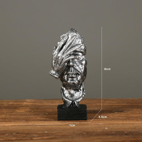 Modern Resin Thinker Sculptures – See No Evil, Hear No Evil, Speak No Evil Figurines - Silver doesn't look - 