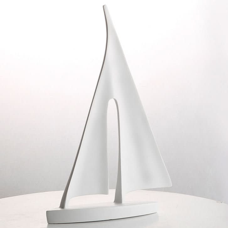Modern Sailboat Sculpture – Abstract Resin Yacht Decor - White - 