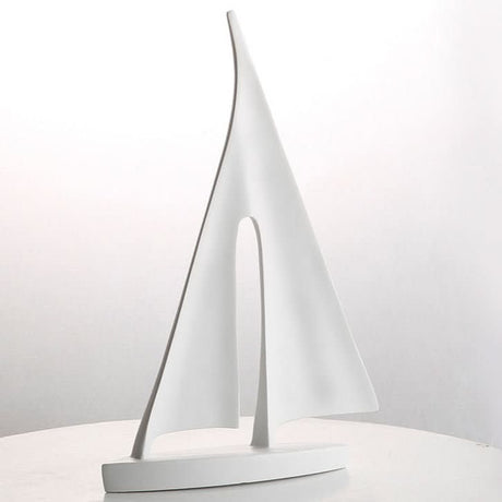 Modern Sailboat Sculpture – Abstract Resin Yacht Decor - White - 