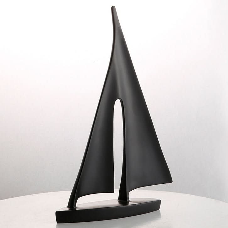 Modern Sailboat Sculpture – Abstract Resin Yacht Decor - Black - 
