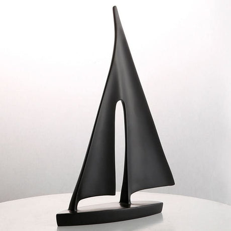 Modern Sailboat Sculpture – Abstract Resin Yacht Decor - Black - 