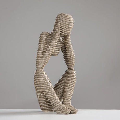 Modern Sandstone - Style Resin Abstract Sculpture – Minimalist Home Ornament - 12x10x24cm - Reflective Pose Sandstone Sculpture - 