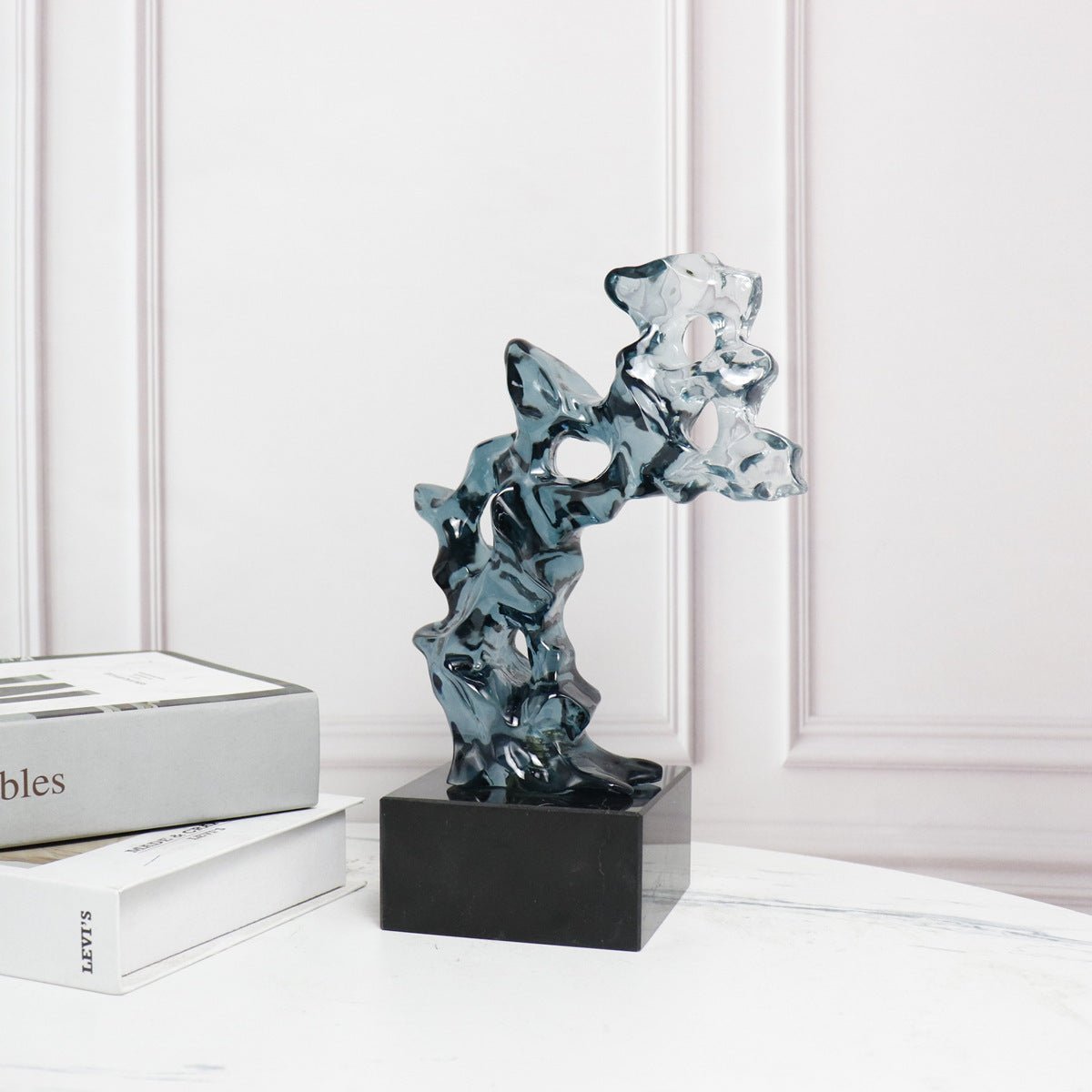 Modern Taihu Lake Stone Resin Sculpture – Transparent Blue & Smoky Gray - Blue Green Small Size - 