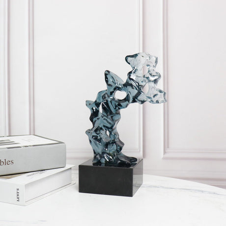 Modern Taihu Lake Stone Resin Sculpture – Transparent Blue & Smoky Gray - Blue Green Small Size - 