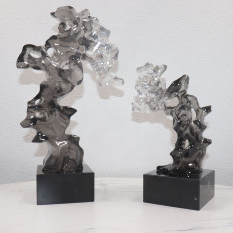 Modern Taihu Lake Stone Resin Sculpture – Transparent Blue & Smoky Gray - Blue Green Large - 