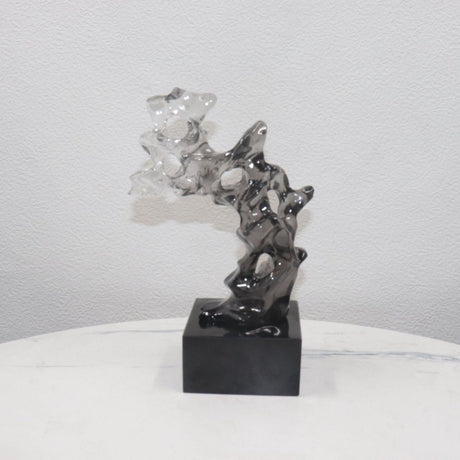 Modern Taihu Lake Stone Resin Sculpture – Transparent Blue & Smoky Gray - Smoky Gray Small Size - 
