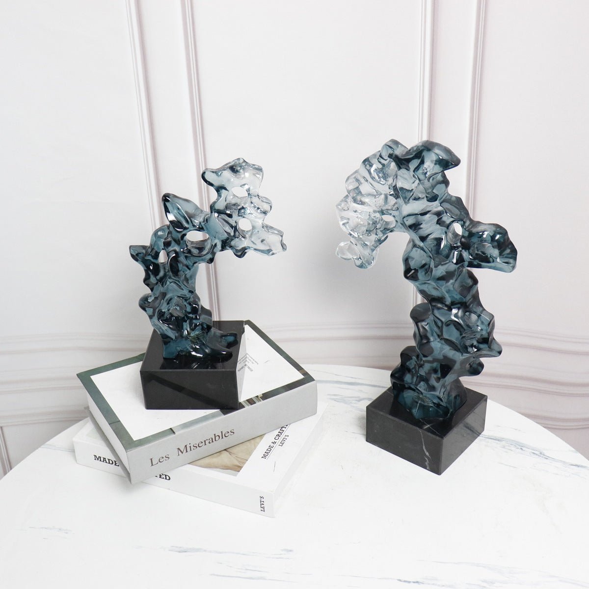 Modern Taihu Lake Stone Resin Sculpture – Transparent Blue & Smoky Gray - Blue Green Large - 