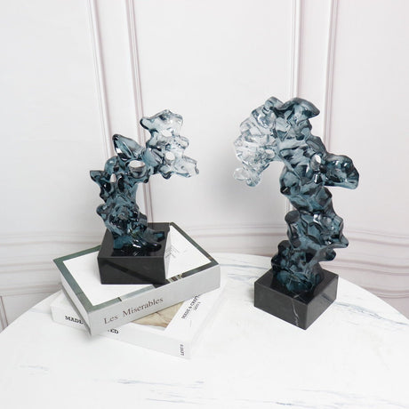 Modern Taihu Lake Stone Resin Sculpture – Transparent Blue & Smoky Gray - Blue Green Large - 