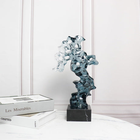 Modern Taihu Lake Stone Resin Sculpture – Transparent Blue & Smoky Gray - Blue Green Large - 