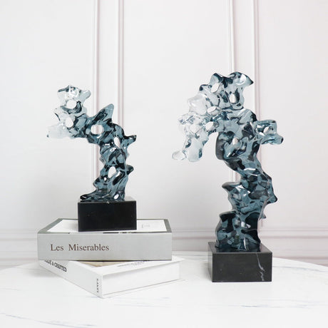 Modern Taihu Lake Stone Resin Sculpture – Transparent Blue & Smoky Gray - Blue Green Large - 