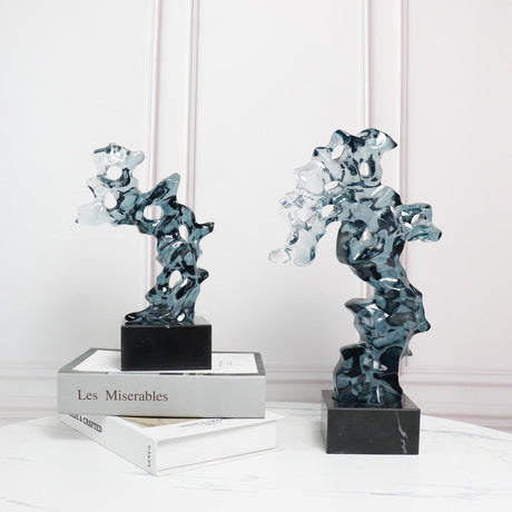 Modern Taihu Lake Stone Resin Sculpture – Transparent Blue & Smoky Gray - Blue Green Large - 