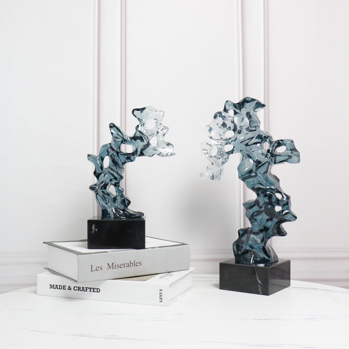 Modern Taihu Lake Stone Resin Sculpture – Transparent Blue & Smoky Gray - Blue Green Large - 