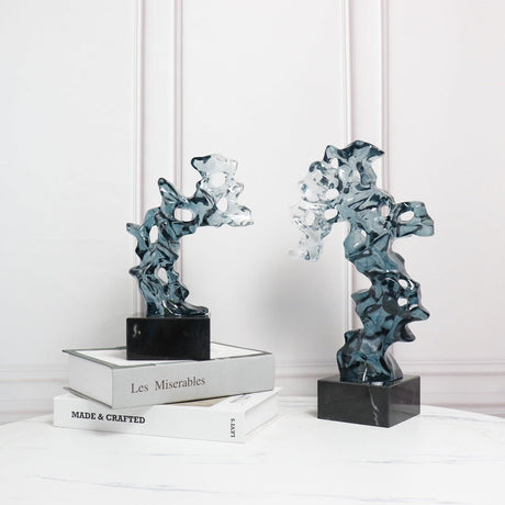 Modern Taihu Lake Stone Resin Sculpture – Transparent Blue & Smoky Gray - Blue Green Large - 