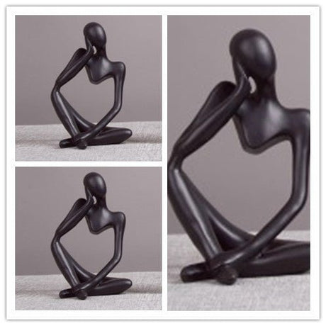 Modern Thinker Abstract Resin Sculptures – Set of 3 Minimalist Figurines | Resin Statue Home Crafts Home Decoration Modern Figurines For Interior - Black - 3pcs - 