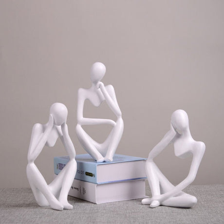 Modern Thinker Abstract Resin Sculptures – Set of 3 Minimalist Figurines | Resin Statue Home Crafts Home Decoration Modern Figurines For Interior - Black - 001 - 