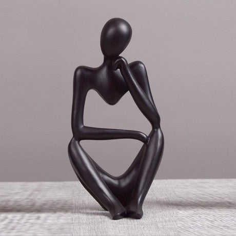 Modern Thinker Abstract Resin Sculptures – Set of 3 Minimalist Figurines | Resin Statue Home Crafts Home Decoration Modern Figurines For Interior - Black - 002 - 