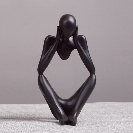 Modern Thinker Abstract Resin Sculptures – Set of 3 Minimalist Figurines | Resin Statue Home Crafts Home Decoration Modern Figurines For Interior - Black - 003 - 