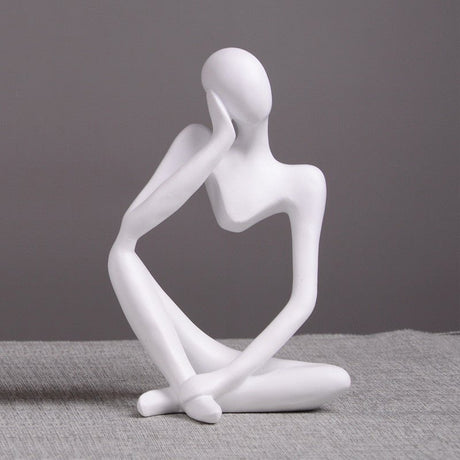 Modern Thinker Abstract Resin Sculptures – Set of 3 Minimalist Figurines | Resin Statue Home Crafts Home Decoration Modern Figurines For Interior - White - 001 - 