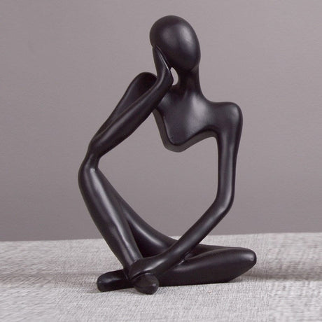 Modern Thinker Abstract Resin Sculptures – Set of 3 Minimalist Figurines | Resin Statue Home Crafts Home Decoration Modern Figurines For Interior - Black - 001 - 