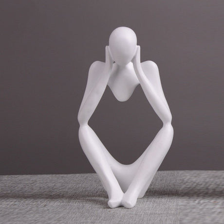 Modern Thinker Abstract Resin Sculptures – Set of 3 Minimalist Figurines | Resin Statue Home Crafts Home Decoration Modern Figurines For Interior - White - 003 - 