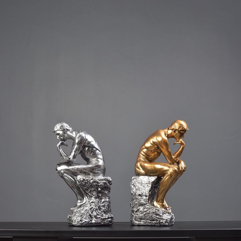 Modern Thinker Sculpture – Gold, Silver & Stone Finish - Gold - 