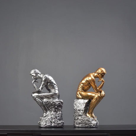 Modern Thinker Sculpture – Gold, Silver & Stone Finish - Gold - 