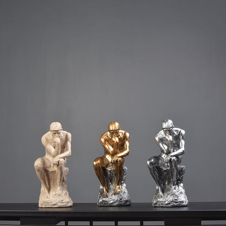 Modern Thinker Sculpture – Gold, Silver & Stone Finish - Gold - 