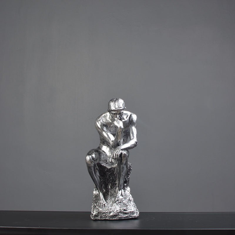 Modern Thinker Sculpture – Gold, Silver & Stone Finish - Silver - 