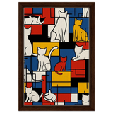 MondriCats – A Purrfect Balance | Wall art print - Framed Canvas - 30x45 cm / 12x18″ - Dark wood frame