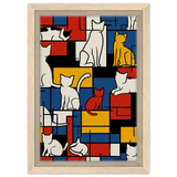 MondriCats – A Purrfect Balance | Wall art print - Framed Canvas - 20x30 cm / 8x12″ - Wood frame