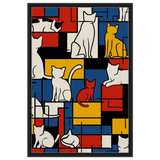 MondriCats – A Purrfect Balance | Wall art print - Framed Canvas - 60x90 cm / 24x36″ - Black frame