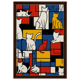 MondriCats – A Purrfect Balance | Wall art print - Framed Canvas - 40x60 cm / 16x24″ - Dark wood frame