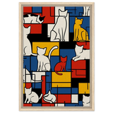 MondriCats – A Purrfect Balance | Wall art print - Framed Canvas - 40x60 cm / 16x24″ - Wood frame