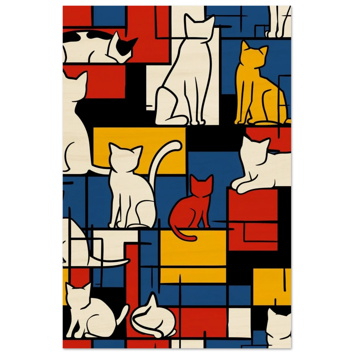 MondriCats – A Purrfect Balance | Wall art print - Wood Prints - 60x90 cm / 24x36″ - 
