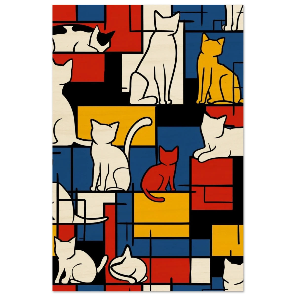 MondriCats – A Purrfect Balance | Wall art print - Wood Prints - 30x45 cm / 12x18″ - 