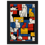 MondriCats – A Purrfect Balance | Wall art print - Framed Canvas - 20x30 cm / 8x12″ - Black frame